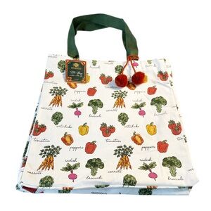 NEW Bon Appetit REUSABLE VEGETABLE THEMED TOTE BAG with Double Green Handles